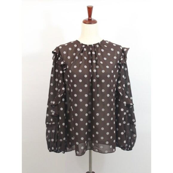 PEARL by LELA ROSE Sz XL Chestnut Brown Polka Dot Ruffle Blouse Top NWT - Picture 8 of 8